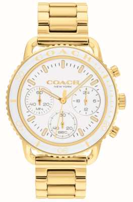 Coach Incrociatore da donna | quadrante cronografo bianco | bracciale in acciaio inossidabile dorato 14504051