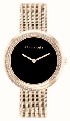 Calvin Klein femminile | quadrante nero | Bracciale a maglie in acciaio inossidabile tono oro rosa 25200151