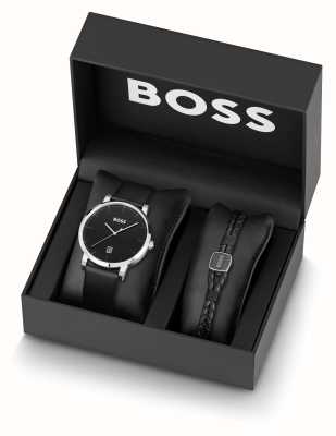 BOSS La fiducia degli uomini | set regalo | orologio quadrante nero con cinturino in pelle 1570145