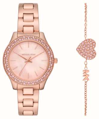 Michael Kors Lilia | orologio color oro rosa e bracciale con cuore in cristallo MK1068SET