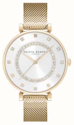 Olivia Burton Belgrave | quadrante argento | incastonato di cristalli | bracciale in maglia d'acciaio dorato 24000005