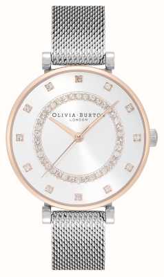 Olivia Burton Belgrave | quadrante argento | incastonato di cristalli | bracciale in maglia d'acciaio 24000004
