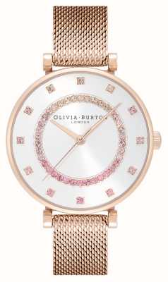 Olivia Burton Belgrave | quadrante argento | incastonato di cristalli | Bracciale a maglie in acciaio oro rosa 24000006