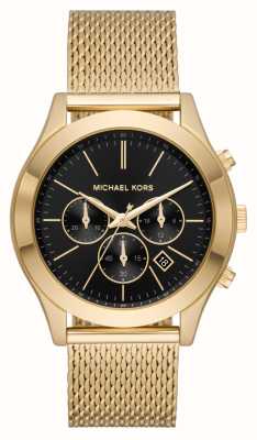 Michael Kors Pista sottile | quadrante cronografo nero | bracciale in maglia d'acciaio dorato MK9057
