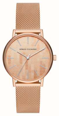 Armani Exchange femminile | quadrante in oro rosa | Bracciale a maglie in acciaio oro rosa AX5584