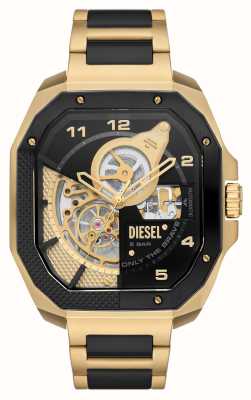 Diesel Scorticato maschile | quadrante nero e oro | bracciale in acciaio inossidabile dorato DZ7471