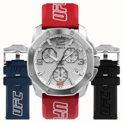 Timex x UFC Icona set regalo cronografo quadrante argento / silicone rosso TWG047400
