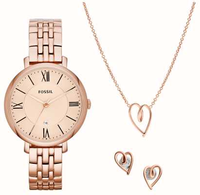 Fossil Set regalo Jacqueline | orologio color oro rosa | collana ciondolo cuore | orecchini a cuore ES5252SET