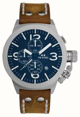 TW Steel Mensa maschile | quadrante cronografo blu | cinturino in pelle marrone CS106