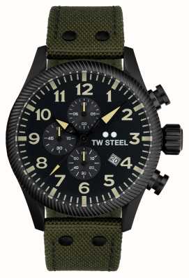 TW Steel Volante maschile | quadrante cronografo nero | cinturino in pelle e tela verde VS112
