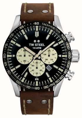 TW Steel Volante maschile | quadrante cronografo nero | cinturino in pelle marrone VS120