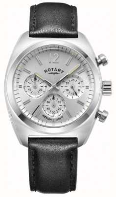 Rotary Vendicatore sportivo maschile | cronografo | quadrante argento | cinturino in pelle nera GS05485/59
