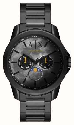 Armani Exchange Uomo | quadrante grigio | fasi lunari | bracciale in acciaio inossidabile nero AX1738