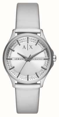 Armani Exchange femminile | quadrante argento | set di cristalli | cinturino in pelle pu argento AX5270