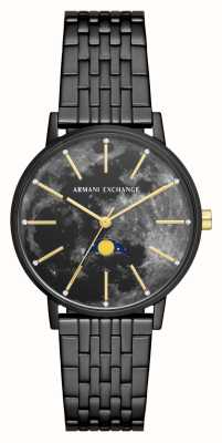 Armani Exchange femminile | quadrante fasi lunari nero | bracciale in acciaio inossidabile nero AX5587