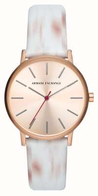 Armani Exchange femminile | quadrante in oro rosa | cinturino in pelle bianca e rosa AX5588