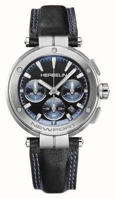Herbelin Newport cronografo automatico (43,5 mm) quadrante blu / cinturino in pelle nera 268A65