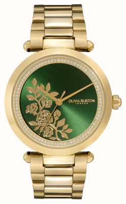 Olivia Burton Firma | quadrante floreale verde | bracciale in acciaio inossidabile color oro 24000043