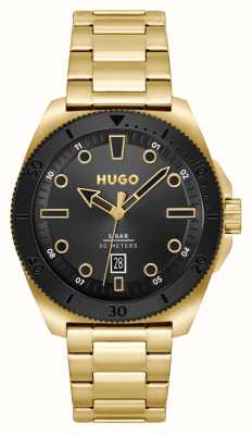 HUGO #visita uomo | quadrante nero | bracciale in acciaio inossidabile color oro 1530304