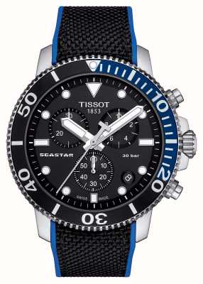 Tissot Cronografo Seastar 1000 (45,5 mm) quadrante nero / cinturino nero e blu T1204171705103