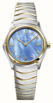 EBEL Donna classica sportiva - quadrante blu tranquillo con 8 diamanti (29 mm) / oro 18 carati e acciaio inossidabile 1216596