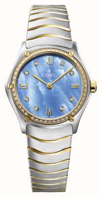 EBEL Donna classica sportiva - Quadrante blu tranquillo con 55 diamanti (29 mm) / oro 18 carati e acciaio inossidabile 1216598