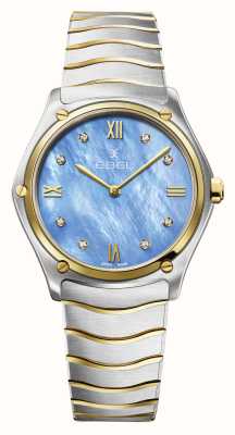 EBEL Sport classic grande lady - quadrante blu tranquillo con 8 diamanti (33 mm) / oro 18 carati e acciaio inossidabile 1216603