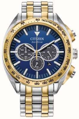 Citizen Cronografo da uomo | guida ecologica | quadrante blu | bracciale in acciaio inossidabile bicolore CA4544-53L