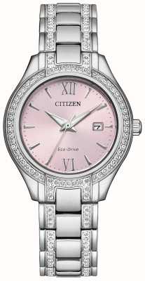 Citizen Cristallo silhouette femminile | guida ecologica | quadrante rosa | bracciale in acciaio inossidabile con cristallo FE1230-51X