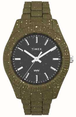 Timex Bracciale da uomo in materiale oceanico riciclato #tide con quadrante nero maculato verde TW2V77100
