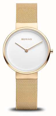 Bering Classico quadrante bianco da donna/bracciale a maglie in acciaio inossidabile color oro 14531-334