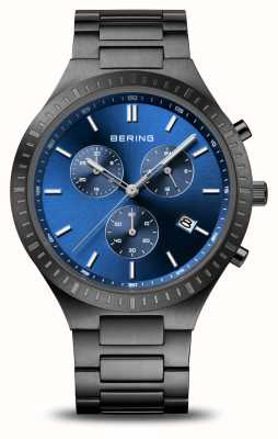 Bering Quadrante cronografo blu titanio da uomo / bracciale in acciaio inossidabile nero 11743-727