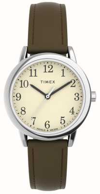 Timex Cinturino in pelle marrone da donna easy reader con quadrante color crema TW2V69000
