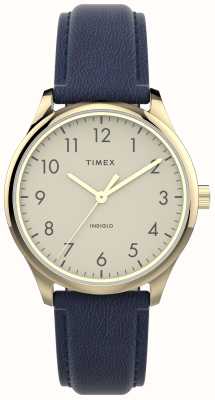 Timex Quadrante crema da donna moderno easy reader / cinturino in pelle blu scuro TW2V36200