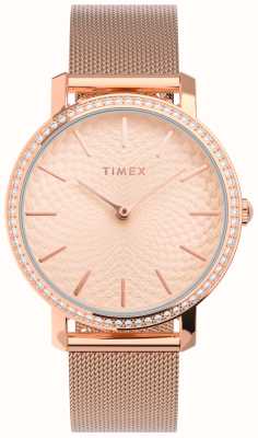 Timex Quadrante Rosa Transcend da donna/bracciale a maglie in acciaio color oro rosa TW2V52500