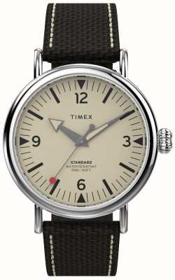 Timex Quadrante crema standard da uomo (40 mm) / cinturino in pelle tessuto marrone TW2V44100