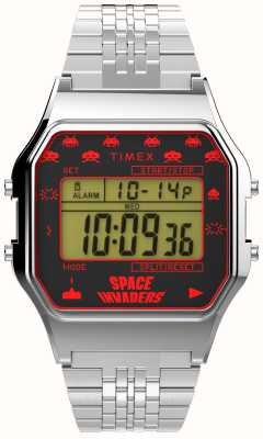 Timex 80 quadrante digitale space invaders / bracciale in metallo color argento TW2V30000