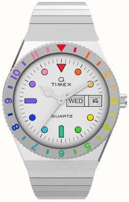Timex Quadrante bianco arcobaleno q da donna / cinturino in acciaio inossidabile TW2V66000