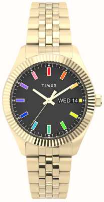 Timex Bracciale da donna in acciaio inossidabile color oro con quadrante nero arcobaleno legacy TW2V61800