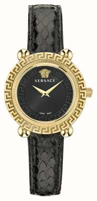 Versace Greca twist (35 mm) quadrante nero/pelle nera VE6I00323