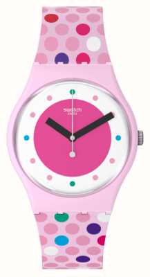 Swatch Quadrante rosa a bolle d'aria / cinturino in silicone a pois rosa SO28P109