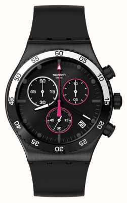 Swatch Quadrante cronografo nero magenta di notte / cinturino in caucciù nero YVB413