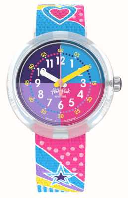 Flik Flak Quadrante color party arcobaleno / cinturino in tessuto con grafica arcobaleno FPNP115