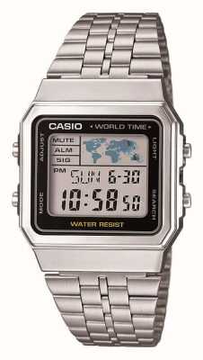 Casio Timer mondiale digitale (34 mm) quadrante digitale / acciaio inossidabile A500WEA-1EF