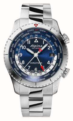 Alpina Startimer pilot timer mondiale al quarzo (41 mm) quadrante blu/acciaio inossidabile AL-255N4S26B