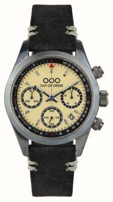 Out Of Order Cronografo sportivo crema (40mm) quadrante crema / cinturino in pelle nera OOO.001-23.CR.NE