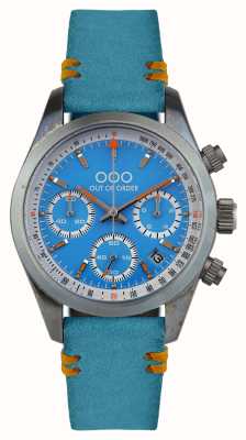 Out Of Order Cronografo sportivo azzurro (40mm) quadrante blu / cinturino in pelle blu OOO.001-23.AZ.AZ