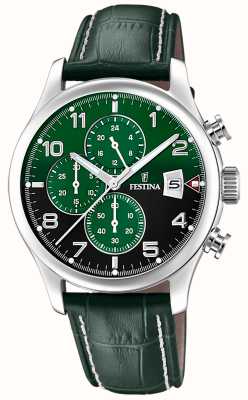 Festina Cronografo da uomo (43mm) quadrante verde / cinturino in pelle verde F20375/8