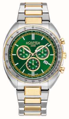 Roamer Power chrono (44mm) quadrante verde/bracciale in acciaio inossidabile bicolore oro 868837 47 75 70