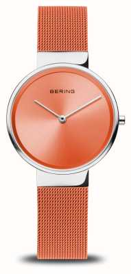 Bering Quadrante arancione classico (31 mm) da donna / bracciale in maglia d'acciaio arancione 14531-505